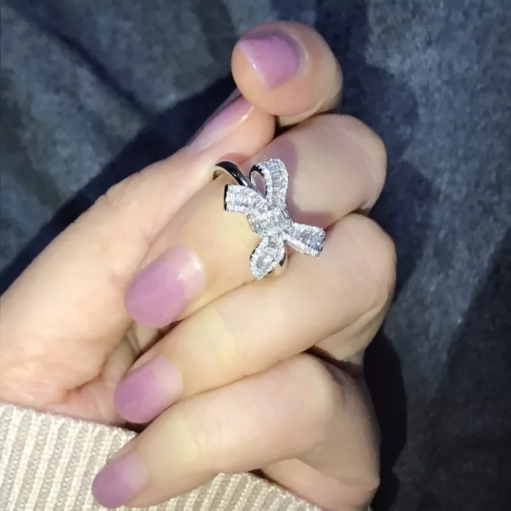 ♡♡Butterfly silver plated Wedding Engagement ring - Picture 3 of 6